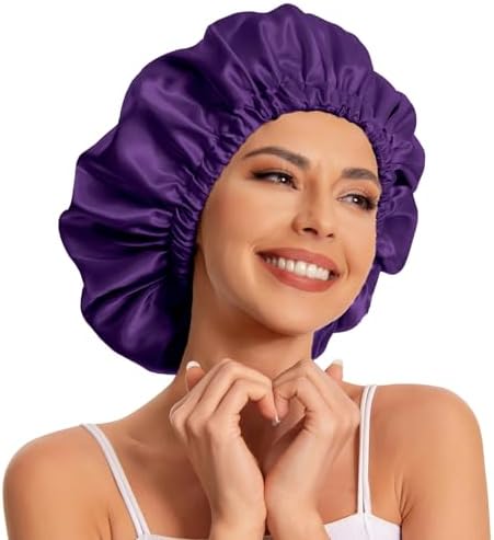 Edoneery Satin Bonnet for Sleeping Women, Double Layer Curly Hair Cap by Edoneery