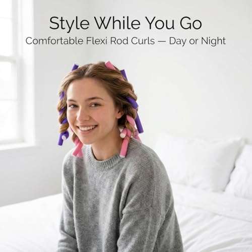 My Beauty Spot Flexi Rods Foam Hair Rollers 3/4" 5/8" and 1" Diameter Professional Salon Quality 12 Pcs Rubber Hair Rollers for Long, Medium and Short Hair (Purple/Pink) - Image 2