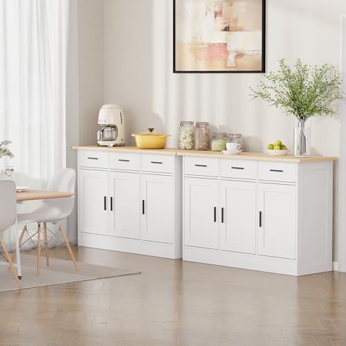 Buffet Cabinet with Storage - Buffets & Sideboards Kitchen Storage Cabinet, Wood Console Table Coffee Bar Accent Cabinets for Living Room Dining Room Entryway Large 3 Doors & Drawers, White 47.2"W - Image 6