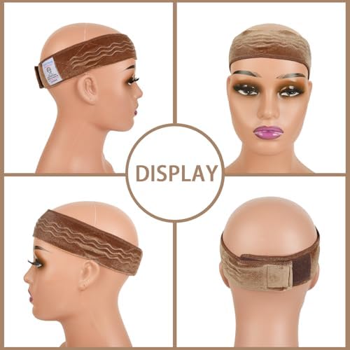 Wig Grip Band Flexible Velvet Scarf Headband Wig Comfort Non-Slip Adjustable Fasten Wig Bands with Wavy Silicone (Tan) - Image 2