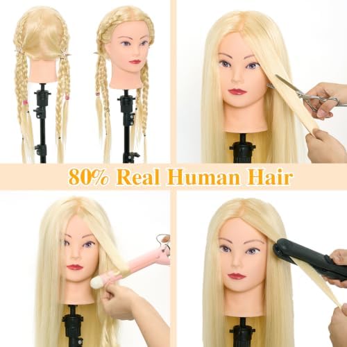 28" Mannequin Head Human Hair 80% Real Hair Mannequin Head for Hairdresser - Image 4