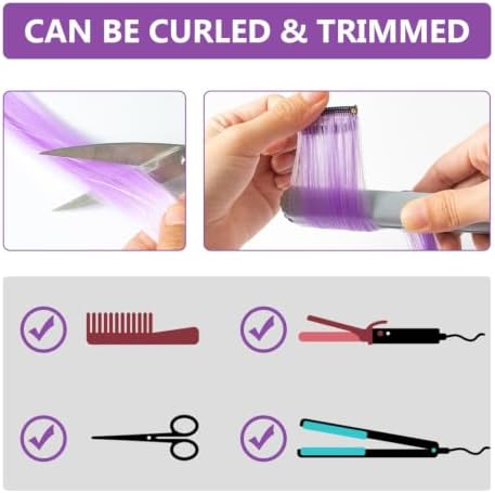 Purple and Orange Hair Extensions Clip in Colored Hairpiece 14 PCS - Image 3
