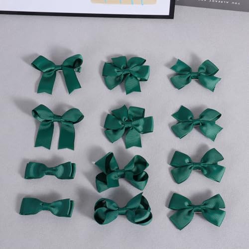 Christmas Dark Green Bows for Girls,12Pcs 3-inch Hand-Made Grosgrain Ribbon Hair Bows Alligator Clips for Teens Toddlers Kids Women Xmas Holiday Party Dress Decoration Accessories - Image 5