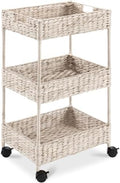 Best Choice Products 3-Tier Water Hyacinth Rolling Nursery Caddy w/Wheels, Utility Cart, Storage Organization for Bathroom, Craft Room, Laundry Room - Whitewash by BestChoiceProducts