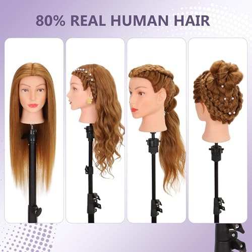 Mannequin Head 80% Human Hair 26-28" #27 with Tripod Stand for Cosmetology - Image 4