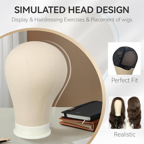 Mannequin Head for Wigs Canvas Block Head Wig Head with Mount Hole for Wig Making,Weave Hair Braiding Stand Hat Display Stand,Hairstyle Doll Head Durable Easy to Put Pins In & Out,Head Contour More Realistic (Light Brown,23") - Image 2