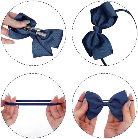 baotongle 11pcs Navy Blue School Hair Accessories Set Uniform Hair Bow Headband Clips Hair Ties Curly Bows for Little Toddler School Girls(Navy Blue) - Image 7