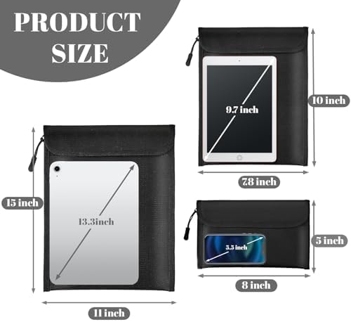 Lihengkong Fireproof Waterproof Document Bag 3-Pack Black 2000℉ Money Bag for Cash Passports ID Cards Social Security Card Protector Waterproof Zipper Pouch Fire Proof Bank Bag Document Holder - Image 2