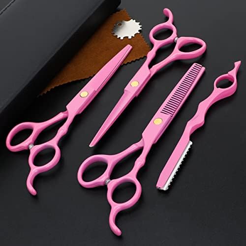 Professional Hair Cutting Scissors Sets Stainless Steel Barber Hairdressing Scissors Multifunctional Salon Thinning Scissors Straight Shears Tools for Men Women Home Use (Pink) by XUGOU