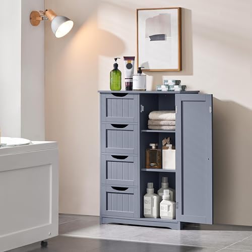 Yaheetech Small Bathroom Storage Cabinet with 4 Drawers & Door, Gray - Image 2