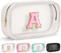 YOOLIFE Initial Make Up Bag Travel Toiletry Bag, Clear Makeup Bag Preppy Stuff Travel Essentials Pink Gifts for Women Teen Girlfriend Teacher Mom Birthday Birthday Gifts for Her Wife White A by YOOLIFE