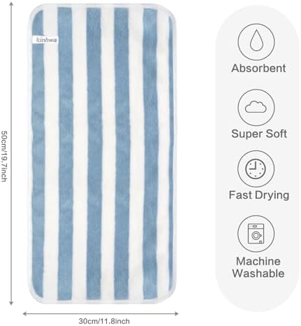 KinHwa Bathroom Hand Towels, Microfiber Blue Stripe Hand Towels, 2 Pack - Image 2