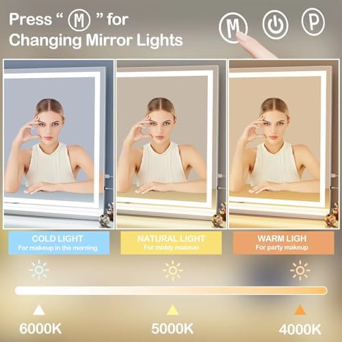 Gvnkvn Makeup Vanity Mirror with USB Charging Port 24" x 19" Large LED Makeup Mirror, Desk Mirorr with Lights, Light up Mirror with 10X Magnification and, Dimmable 3 Modes, Touch Control White - Image 5
