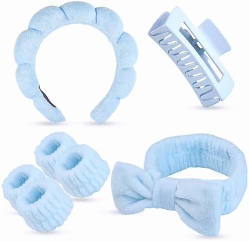 7 Pcs Spa Set, Facial Headband and Wristband Set, Skincare Accessories, College Style Girl Idea Gifts, Hair Accessories for Women and Girls (Blue) by Unknown