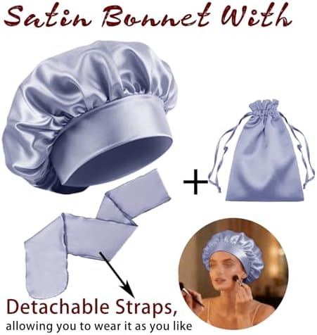 Womens Hair Bonnets Satin Bonnet for Sleeping Silk Bonnets Curly Hairs Braids Silky Sleep Caps with Long Soft Tie Band - Image 2