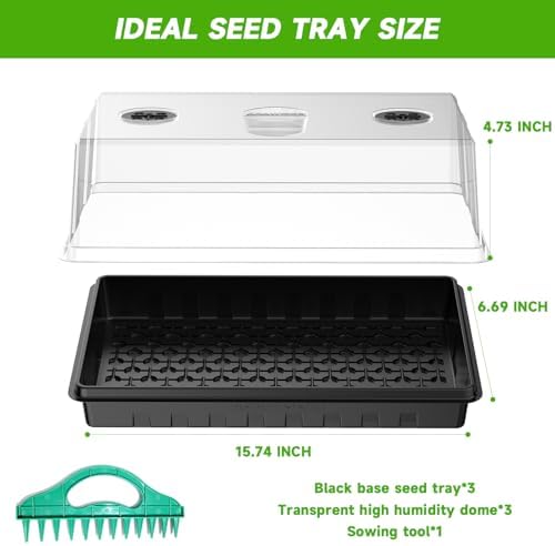 Seed Starter Tray, Gardening Plant Grow Trays Kit for Seedling, Germination Trays with 4.72 Inch High Humidity Domes，Large Growing Space & Better Air Flow for Seed Starting, Mini Greenhouse, 3PCS - Image 4