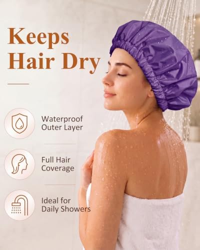 Edoneery Shower Caps for Women Reusable Waterproof, Shower Hair Cap - Image 2