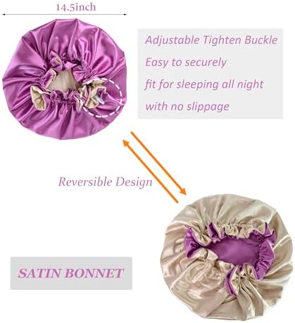 Silk Bonnet for Sleeping Satin Bonnets Double Layer Reversible Hair Cap Bonnet for Women Long Curly Braid Hair (Orchid) - Image 2