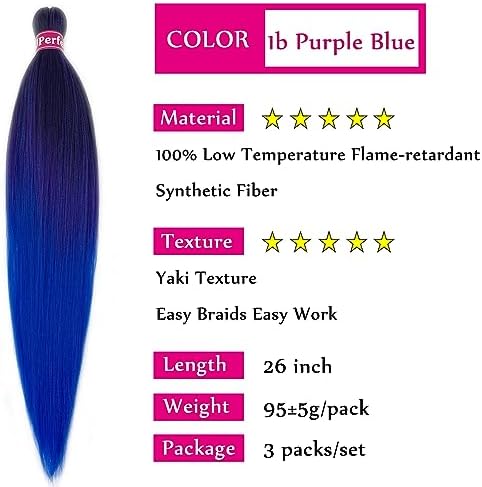Ombre Braiding Hair Pre Stretched, Knotless Pre Stretched Braiding Hair 26 inch Black Blue Purple Ombre Braids Micro Itch Free Yaki Braiding Hair Extensions - Image 3