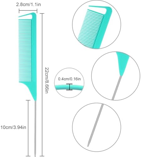 Patelai 30 Pcs Rat Tail Steel Combs Fine Tooth Bulk,Lake Green, Black - Image 2