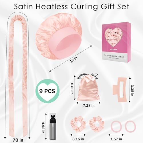 weiwei Satin Heatless Curls Overnight Hair Curler Headband, No Heat Curls Overnight Hair Curlers to Sleep In, 70" Hair Curlers No Heat, 9 Pcs Satin Heatless Curling Set for Women Long Hair - Image 6