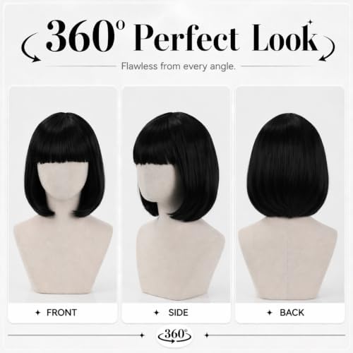 Short Black Bob Inward Curl Wig with Bangs for Women - Image 2