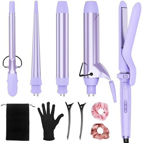 Ufree 5 in 1 Curling Wand Set with Flat Iron, 0.35"-1.25" Ceramic Barrels by Ufree