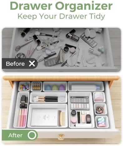 BiuLeon 25 PCS Plastic Drawer Organizers Set, 4-Sizes Vanity and Makeup Organizer, Desk and bathroom Drawer Organizer Trays, Organizers and Storage for Makeup, Jewelry, Gadgets, Utensils (White) - Image 4