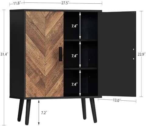 Iwell Storage Cabinet with 2 Shelves & Doors, Sideboard Buffet Cabinet with Storage, Entryway Cabinets, Accent Cabinets for Living Room, Dining Room, Entryway, Black - Image 2
