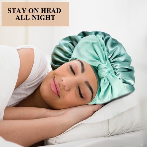 2+3 Large Satin Bonnets with Scrunchies for Women, Hair Bonnet Sleeping Tie Bonnet for Braids Curly Hair - Image 6