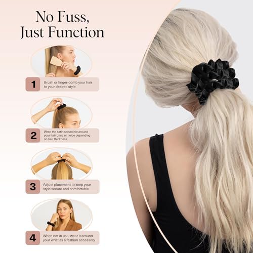 Kitsch Satin Scrunchies for Women | For All Hair Types - Black, 5pcs - Image 6