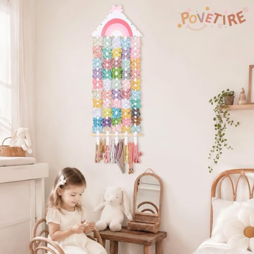 POVETIRE Rainbow Headband Holder Bow Organizer for Girls Hanging Hair Bows - Image 2