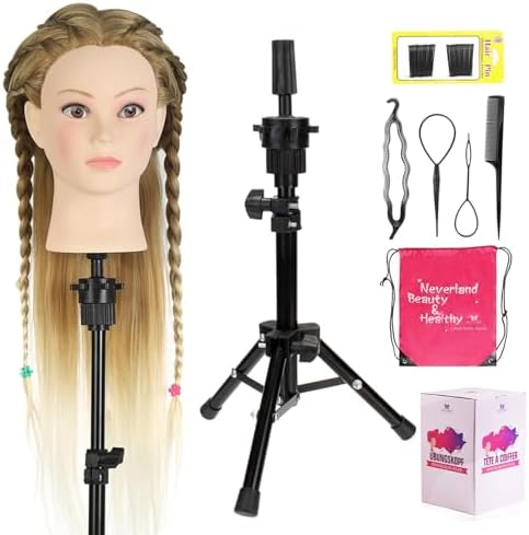 28" Mannequin Head with Hair with Tripod Stand by NeverlandBeautyHealth