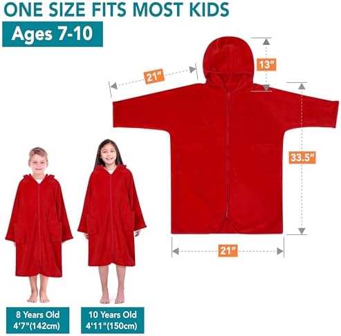SUN CUBE Kids Hooded Towel Robe, Zip-Up Fleece Swim Cover Up, Ages 7-12 - Image 4