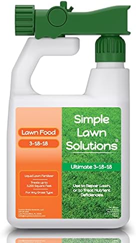 Ultimate 3-18-18 NPK- Lawn Food Quality Liquid Fertilizer- Easy to Use Concentrated Spray- Any Grass Type- Summer & Fall Nutrients- Simple Lawn Solutions - Turf Hardiness & Root Vigor (32 Ounce) by SimpleLawnSolutions