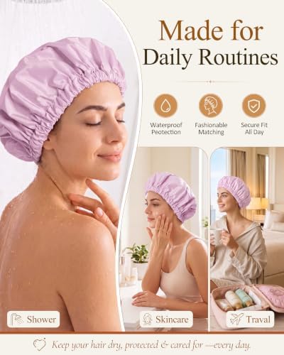 Edoneery Shower Caps for Women Reusable Waterproof, Shower Hair Cap - Image 4