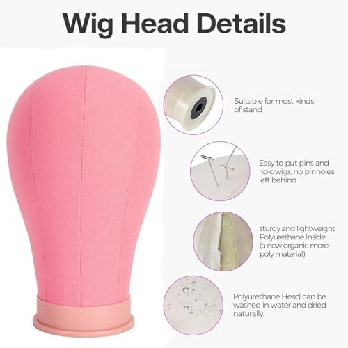23 Inch Wig Head Canvas Head with Stand Cork Canvas Mannequin Head with Wig Head Stand Manikin Head Block Set for Wigs Trimming Making Display with T Pins Set (Pink) - Image 3