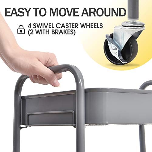 TOOLF 3 Tier Metal Rolling Cart, Utility Storage Cart with Wheels, Grey - Image 4
