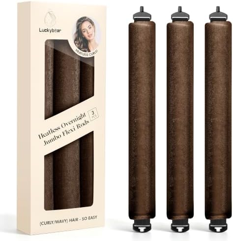 Luckybear Overnight Heatless Hair Curler, Curling Flexi Rods, 3PCS Brown by Luckybear