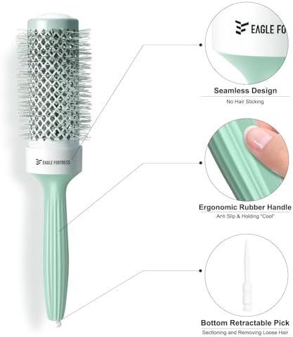 Eagle Fortress Round Brush for Blow Out, Thermal Ceramic Hair Brush for Blow Drying with Ionic Bristle for Professional Blowout Brushing - Green, 1.69 inch - Image 6