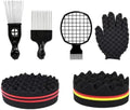 Hair Sponge Set, Magic Curl Glove, Afro Brush, Metal Pick Comb, and Twist Comb for Hairstyling (Black-6Pcs) by Banisyu