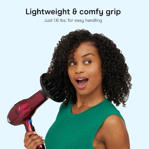 Conair Hair Dryer with Diffuser, Concentrator & Round Brush, Burgundy - Image 5