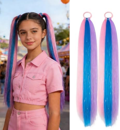 Purple/Blue/Pink Ponytail Extensions With Tinsel, Braiding Hair Extensions Gilrs Hair Accessories Synthetic Hair Extensions for Women Daily Party Halloween Rave Crazy Days Hair Tinsel Extensions 2pcs by Szphoxer