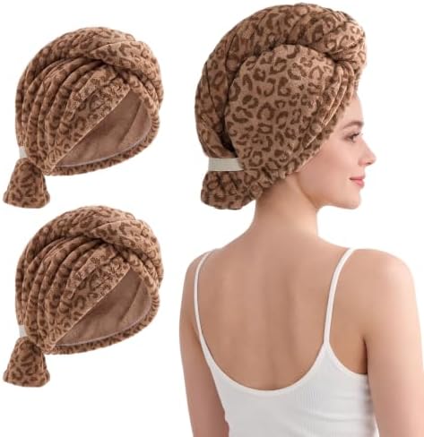 REDKISS 2 Pack Microfiber Hair Towels for Women, Leopard Print, Brown by REDKISSOnline
