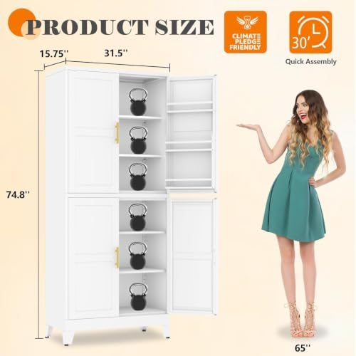GAIOUS 74.8" Tall Metal Food Cabinet, White Kitchen Pantry Cabinet Cupboard - Image 2