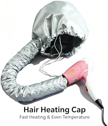 Portable Hair Dryer Bonnet Attachment, Silver-Coated Fabric Deep Conditioning Hair Care Cap for Hair Dye Perm Oil Treatment, Black Pink Silver Available1pcs (Silver) - Image 4