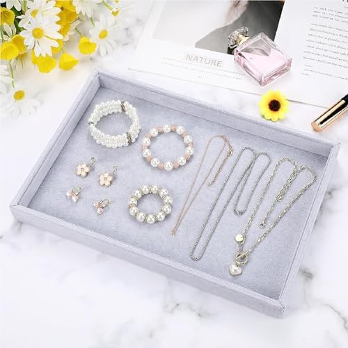 Quelay Velvet Stackable Jewelry Tray Showcase Display Grey 6 Pcs - Image 6