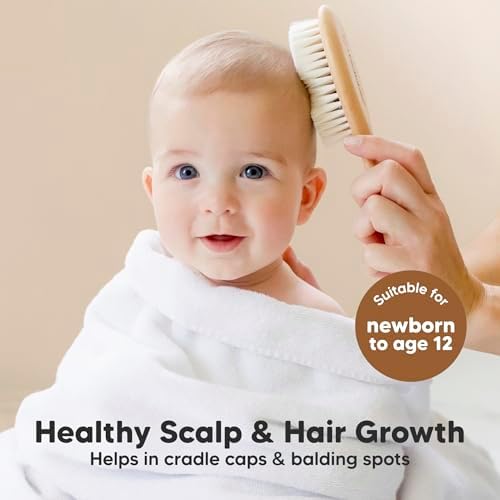 Wooden Baby Hair Brush Set for Newborns, Toddler Comb (Walnut, Regular) - Image 3