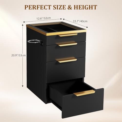 OmySalon Salon Station, Wall Mount Salon Stations for Hair Stylist, Barber Cabinet with Glass Top, Drawers & Dryer Holder, Storage Furniture for Barbershop, Beauty SPA, Black - Image 4