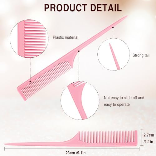 3 Pieces Plastic Rat Tail Comb Pintail Fiber Teasing 9 Inch Styling Comb with Thin and Long Handle for Men Women Salon Home Supplies - Image 2